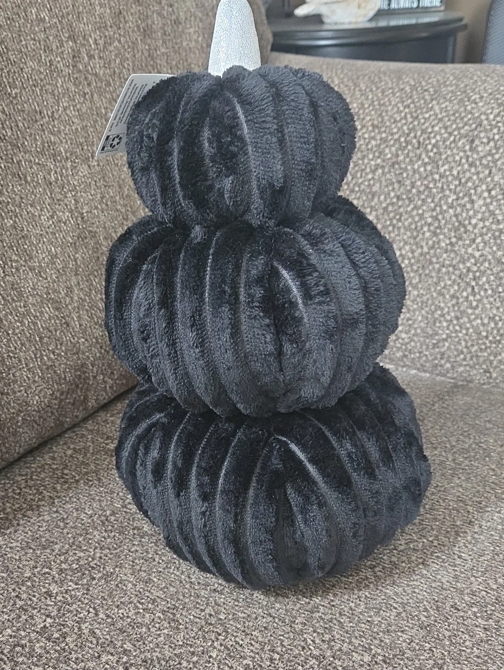 Plush Stacked Velvet Pumpkin Holiday Decor - Black